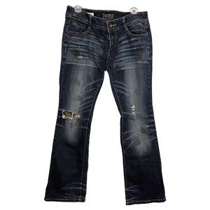 Vintage Distressed/Spotted Jeans Boot Cut Low-Mid Rise Whiskering and Fading